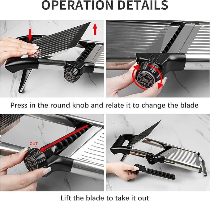 VEKAYA Mandoline Slicer, Mandoline Slicer for Kitchen, Adjustable Mandolin, Stainless Steel Mandoline, Vegetable Slicer, Potato, Onion, Cucumber, Tomato, Veggie Slicer with Cut-Resistant Gloves