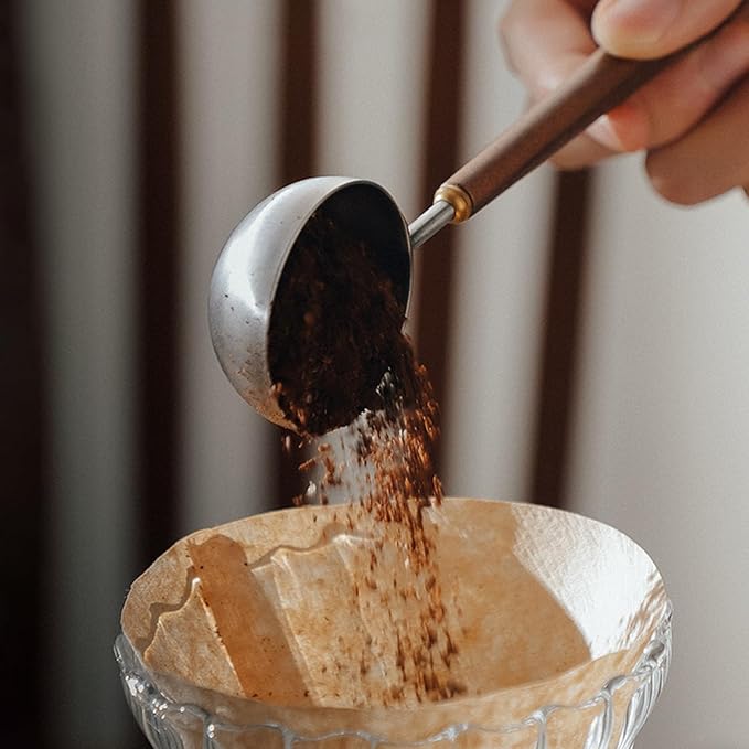 Coffee Spoon - Vintage Walnut Wood Handle, Stainless Steel Coffee Scoop ，Stainless Steel Tea Scoopand Seasoning Spoons (1, Silver, 10g Capacity)