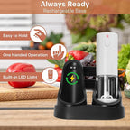 Electric Salt and Pepper Grinder Set – Automatic One-Handed Operation, Rechargeable ABS Mills, LED Light, 5-Level Adjustable Coarseness, Large 95ml Capacity and Charging Base