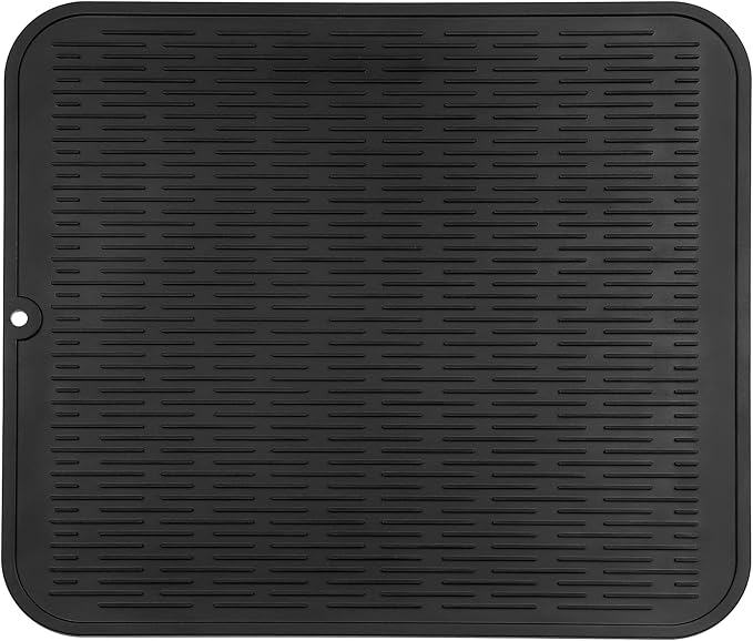 Silicone Dish Drying Mat for Multiple Usage,Easy clean,Eco-friendly,Heat-resistant Silicone Mat for Kitchen Counter or Sink,Refrigerator or Drawer Liner Black 2XL 24 inches x 18 inches