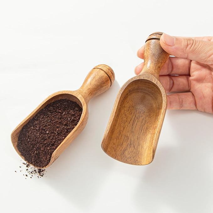 Wooden Scoops for Canisters 2PCS Wooden Scoop for Jars 4.9″Med-size Acacia Measuring Spoon for Ground Coffee Scoops Shovel Kitchen Scooping for Powder Bath Salt Laundry Detergent Shove-Multipurpose