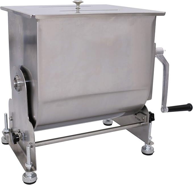 CMI Commercial Stainless Steel Manual Meat Mixers with lid,35Lb/20L Tank,(Mixing Maximum 35-Pound for Meat),Sausage Mixer Machine Meat Processing Equipment (20L/35Lb-Tilt Tank(Gear))