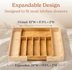 SMIRLY Silverware Drawer Organizer – Bamboo Kitchen Drawer Organizer, Adjustable Utensil Holder and Cutlery Tray, Drawer Dividers for Flatware and Kitchen Utensils