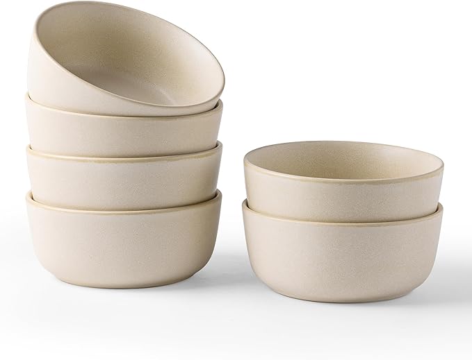 AmorArc Stoneware Cereal Bowls Set of 6, 26oz Soup Bowls Set for Cereal Soup Snacks, Modern Kitchen bowls for Meal, Dishwasher &Microwave Safe, Matte Ivory