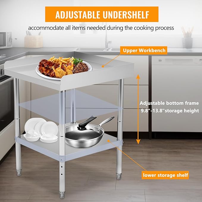 12x24x30 Inch Stainless Steel Equipment Grill Stand Table 400 Lbs Capacity NSF Certified with Adjustable Legs, 2" Edge Baffle, for Hotel, Home, Commercial Restaurant Kitchen