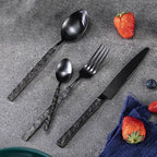 Black Silverware Set for 8 Modern Square Flatware Set Stainless Steel 32 Piece Cutlery Utensils Sets for Home Kitchen Restaurant Mirror Polished