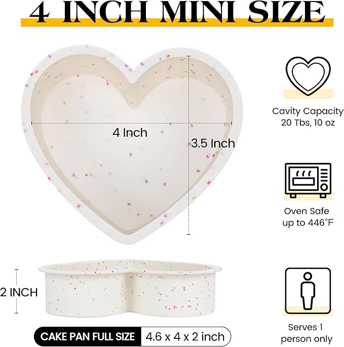 4 Inch Mini Heart Shaped Cake Pans Nonstick Silicone Heart Cake Molds for Baking Set of 2 (Cream)