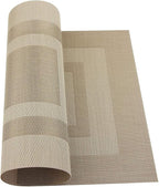 PIGCHCY Placemats Heat Resistant Non Slip Plastic Table Mats Washable Easy to Clean Woven Vinyl Kitchen Durable Placemats for Dining Table Set of 4 (Beige)