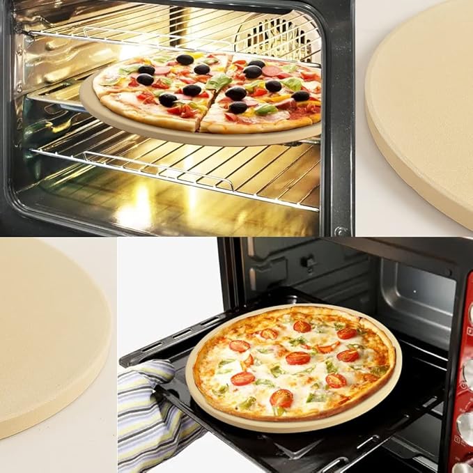homEdge Pizza Stone Set, Heavy Duty Round Cordierite Baking Stone for Bread, Pizza, Thermal Shock Resistant Cooking Stone with Bamboo Pizza Peel Paddle for Oven and Grill-10 Inches (Diameter)