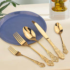 Retro Royal Gold Silverware Set With Gift Box, 60-Pieces Cutlery Set Utensils Stainless Steel Flatware For 12 MIKIWAY Kitchen Tableware Set For Gifts Festive, Dishwasher Safe, Mirror Polishing