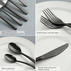 Black 30 Piece Silverware Set,Stainless Steel Flatware Set for 6,18/0 Rust-Proof Cutlery Set with Forks & Spoons,Mirror Polished Dishwasher Safe - Heavy Duty Tableware for Home & Dining