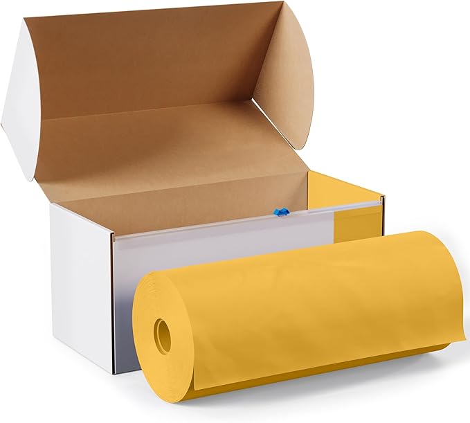 Exquisite Party Solids 54 Inch X 300 Feet Yellow Plastic Table Cover Roll in A Cut - to - Size Box with Convenient Slide Cutter. Cuts Up to 36 Rectangle 8 Feet Plastic Disposable Tablecloths