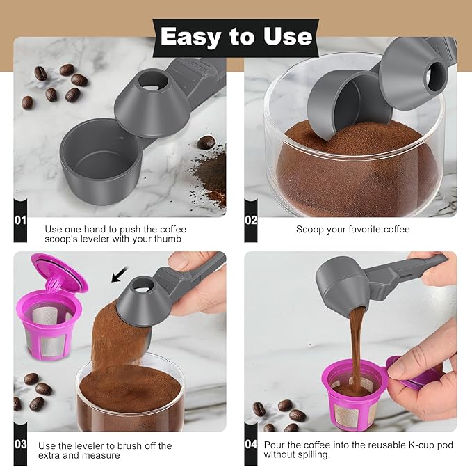 Coffee Scoop & Funnel for Reusable K Cup Refillable Coffee Pods, Coffee Measuring Spoon 2 Tablespoon Capacity, Scoop with Funnel for Ground Coffee, Protein Powder, Tea (Grey, 1 Pack)