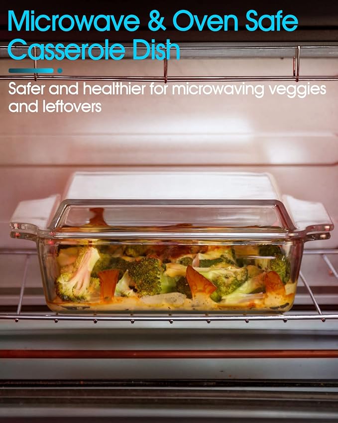 NUTRIUPS 6x6 Inches Square Glass Casserole Dish With Glass Lid - Microwave Safe Bakeware for Cooking