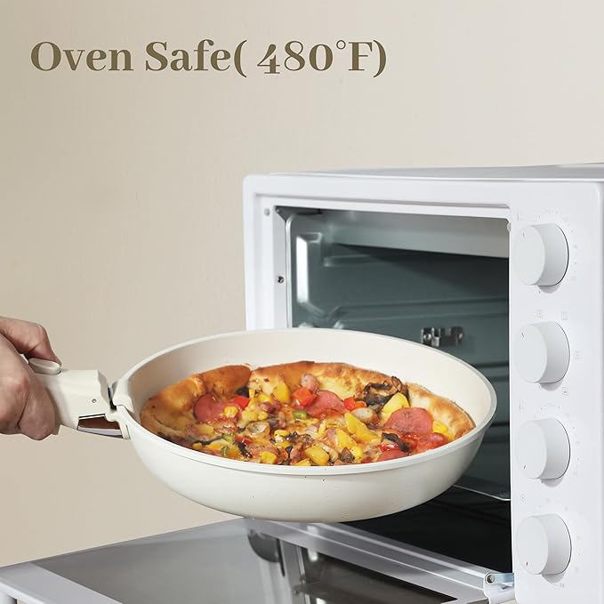 5PCS Pots and Pans Set Non Stick, Kitchen Cookware Sets with Detachable Handle, Induction Cookware Sets, Non Stick RV Cookware Cooking Set, Dishwasher ＆ Oven Safe, PFOA Free, Cream White