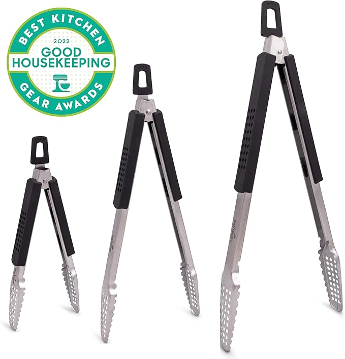 16" Extra Long Tongs 18/0 Stainless Steel BBQ Grill Tongs with Durable Soft Grip Handle for Cooking - Durable Grilling Accessory, Tongs for Cooking & Kitchen, Outdoor Barbecue, Easy to Clean