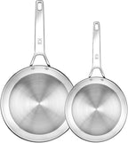 BRA COOKWARE Signature 2 Frying Pan Set | 8 + 10.2 inches Professional Skillet | Stainless Steel Frypan | All Stovetop Compatible Skillet | PFOA Free | w/o Non-Stick Coating | Polished Finish