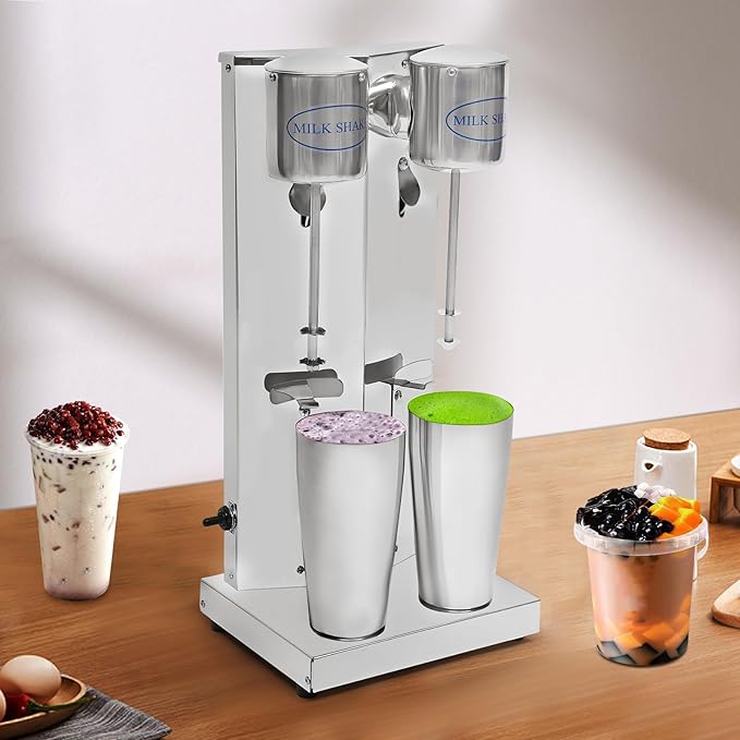 Milkshake Maker Double Head Electric Drink Mixer Commercial Milkshake Blender, 180W Stainless Steel Smoothie Mixer For Making Yogurt, Milk, Cocktails, Smoothies (Double Head，180W)