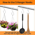 24 PCS S Hooks for Hanging with Safety Buckle, 3.5 inch Heavy Duty Metal S Shaped Hooks Stainless Steel for Hanging Kitchen Utensil, Cups, Pots, Plants, Bags, Hats (White)