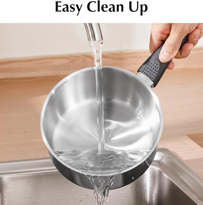 KOCH SYSTEME CS Stainless Steel Sauce Pan with Lid, 1QT & 2QT & 3QT Stainless Steel Saucepan Set with Bakelite Handles, Non Toxic Sauce Pot for Cooking, Induction Compatible & Dishwasher Safe, 6PCS