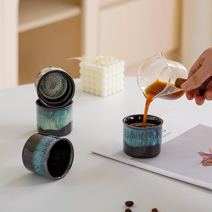 Espresso Cups Set of 2, Ceramic Espresso Cups, Expresso Shots Cups, 2.5oz Tea Cups, Demitasse Cups (4, full magic blue)