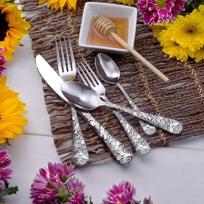 Liberty Tabletop Honey Bee 20 Piece Flatware Set service for 4 Silverware Made in USA 18/10