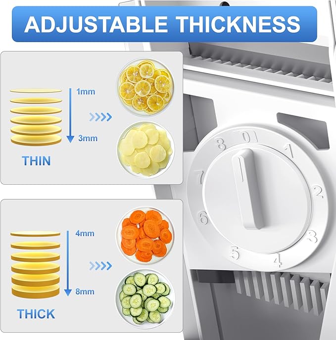SupMaKin Safe Mandoline Slicer for Kitchen, Potato Slicer for Chips, Vegetable & Food Slicer,Thickness Adjustable 0.1-8 mm, Kitchen Faster Slice Artifact White (Only Slice)
