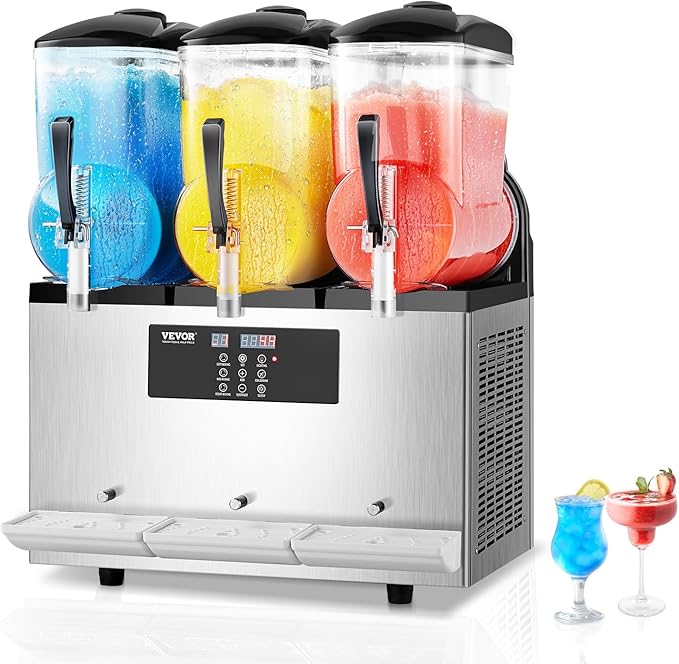 VEVOR Commercial Slushy Machine, 12Lx3 Triple Tank Frozen Drink Machine, 144 Cups Stainless Steel Margarita Smoothie Frozen Drink Maker, Slushie Maker for Home Party Restaurants Cafe Bars