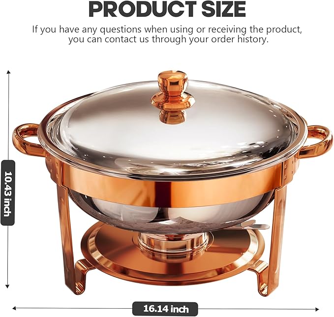 Chafing Dishes for Buffet 4Pack, 5QT Round Stainless Steel Chafing Dish Buffet Set with Safe Roll-Edge, Chafers and Buffet Warmers Sets for Catering, Weddings, Parties, Holiday Celebration (Rose Gold)