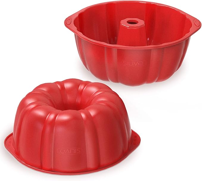 SILIVO 8 inch Silicone Bundt Cake Pans (2 Pack) - 6 Cup Nonstick Silicone Bundt Pans for Jello, Monkey Bread and Bundt Cake