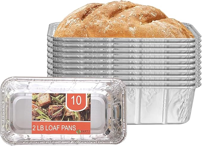 PARTY BARGAINS 2 Lb Aluminum Loaf Pan - 10 Pack, 8.5" x 4.5" x 2.5" Heavy Duty Disposable Bread Pans for Perfect for Baking, Lasagna, Meatloaf & Food Serving (Max 240°C)