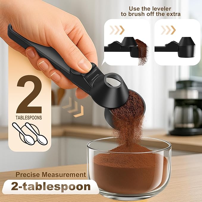 Coffee Scoop & Funnel for Reusable K Cup Refillable Coffee Pods,Mess-Free Measuring Spoon 2 TBSP Capacity for Ground Coffee, Protein Powder & Tea, Funnel Design without Spilling(2, Black)