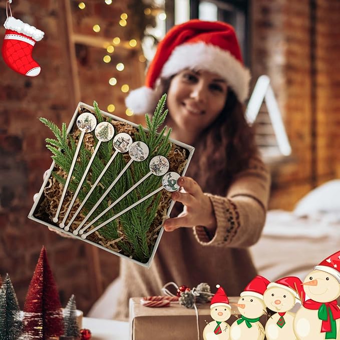 Meanplan 60pcs Christmas Swizzle Sticks Christmas Cocktail Stirrers Plastic Stir Sticks Xmas Santa Claus Snowman Decorations for Birthday Party Coffee Shop Supplies Favors Gifts(Reindeer)