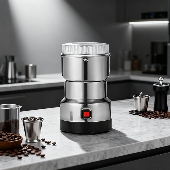 Electric Grinder, 10-Second Fast Grinding for Coffee Beans/Spices/Grains, Stainless Steel Blades, Low Noise Compact for Kitchen Use