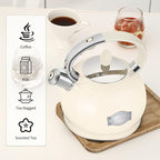 Tea Kettle for Stovetop Induction Whistling Tea Kettles 2.64 Quart Retro Food Grade Stainless Steel Teapots with Cool Touch Handle Cream