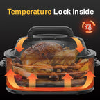 24QT Electric Roaster Oven, Electric Turkey Roaster with Viewing & Self-basting Lid, Stainless Steel Turkey Roaster Oven, Blue