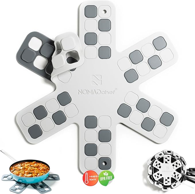 Dual-Use Silicone Pan Protectors for Stacking & Trivets for Hot Dishes | Silicone Trivet Mat | Perfect for Pot and Pan Protectors For Stacking | Cookware Protectors For Stacking (M-WHT/GREY)
