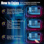 Smart Self Heating Coffee Mug 18 Oz Temperature Control Heated Coffee Mug App Controlled Warmer Mug 5-10 Hour LED Display Keep Coffee Hot All Day Fast Wireless Charger Base Lake Blue