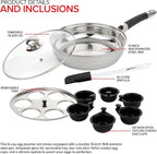 Modern Innovations Egg Poacher Pan - Nonstick Stainless Steel Maker With Handle, 6 Cups, and Silicone Spatula
