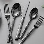 KINGSTONE Black Silverware Set, Luxury 40 Piece Flatware Set for, 18/10 Stainless Steel Cutlery Set with Diamond Cut Pattern for Kitchen, Home, Wedding, Party, Mirror Polished and Dishwasher Safe