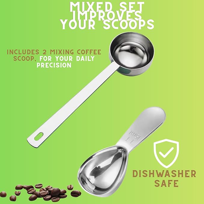 Coffee Scoop Set – 30ml Round & 15ml Curved Stainless Steel Measuring Spoons – Dual Design for Perfect Coffee Tea, & More – Ergonomically Balanced Handles