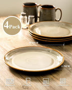 Hasense Porcelain Dinnerware Set of 4, 10 Inch Ceramic Dinner Plates Set of 4 for Kitchen Counter, Large ceramic Dishes Set for Steak, Salad and Dinner, Microwave and Dishwasher Safe, Brown