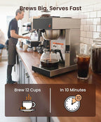 SYBO 12 Cup Coffee Maker Commercial, Pour Over Coffee Maker Brewer, Industrial Stainless Steel Cafetera with 2 Warmers