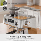 Kismile Dual Boiler Espresso Machine with Grinder, 20 Bar Espresso Maker with Milk Steamer & Hot Water, Dual LED Display, Pressure Gauge, Burr Grinder, coffee Machine for Home&Office, Stainless Steel