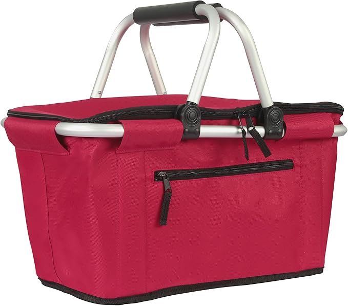 Picnic Basket, SIYUAN 27L Collapsible Insulated Farmers Market Basket for Shopping Traveling Large Grocery Tote Bag with Handles Red