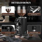 Huanyu Professional Coffee Grinder with 74mm Flat Burr 53ounce Bean Hopper 15 Infinite Grinding Settings Electric Coffee Grinder with Touching Screen Black