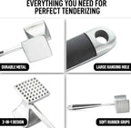 Zulay Kitchen Professional Meat Tenderizer Tool - Dual Sided Meat Mallet Pounder With Comfort Grip Handle - Heavy Duty Meat Hammer Tenderizer - Meat Tenderizer Mallet & Meat Pounder - (10”) Black