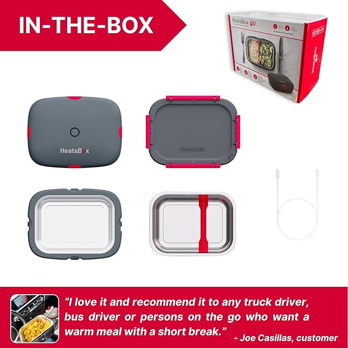 Go Cordless Electric Lunch Box 100W | Rechargeable Self Heating Container | App Control | 3.9 cups Battery Operated Food Warmer for Adults | Car, Truck, Office, Travel | 5V,12V,24V,110V