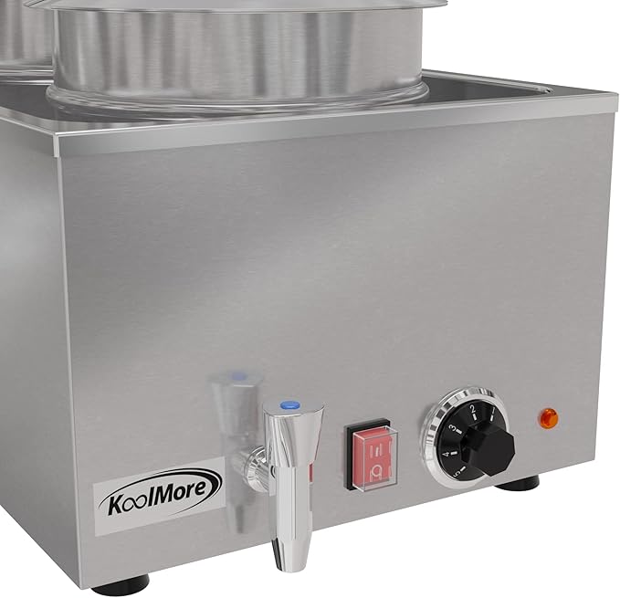 KoolMore Commercial Bain Marie Countertop Food Warmer, Soup Station, and Buffet Table Server with Two Serving Pots and Tap, Stainless-Steel Steamer with Auto Shut Off (CFW-4T), Silver