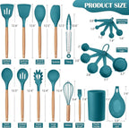 HaWare Kitchen Cooking Utensils Set, 23-Piece Silicone Kitchen Utensils Spatula Set with Holder, Heat Resistant Wooden Handle Kitchen Gadget for Nonstick Cookware, Food-grade Turner Spoon Sets (Blue)